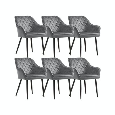 Chaises de salle à manger avec accoudoirs, lot de 6, gris