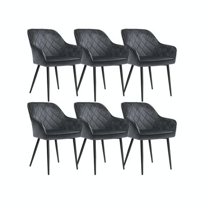 Set mit 6 grauen Esszimmerstühlen aus Samt
