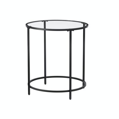 Round side table with black metal frame