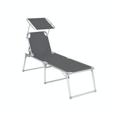 Tuinligstoel met zonnekap grijs 65 x 200 x 48 cm (L x B x H)