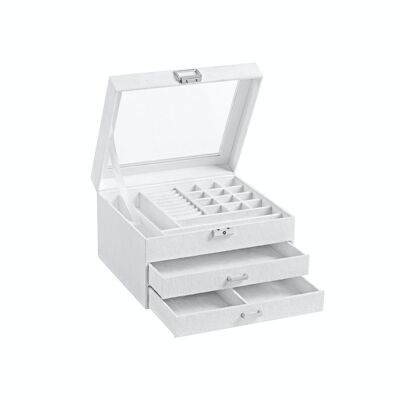 Jewelery box with drawers and glass lid White