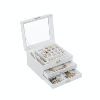 Boîte à bijoux avec tiroirs et couvercle en verre Blanc 3