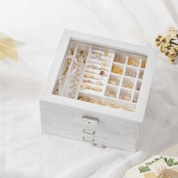Boîte à bijoux avec tiroirs et couvercle en verre Blanc 5