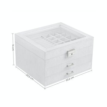 Boîte à bijoux avec tiroirs et couvercle en verre Blanc 8