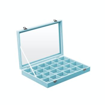 Boîte à bijoux avec couvercle en verre et couvercle en velours bleu clair 1