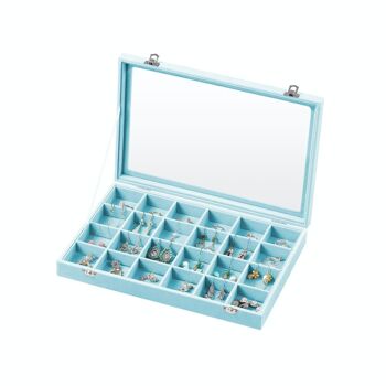 Boîte à bijoux avec couvercle en verre et couvercle en velours bleu clair 3