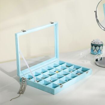 Boîte à bijoux avec couvercle en verre et couvercle en velours bleu clair 4