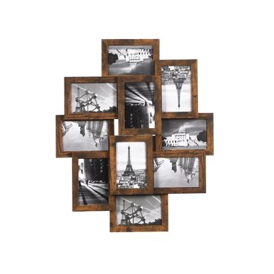 Photo frame collage for 10 photos vintage brown
