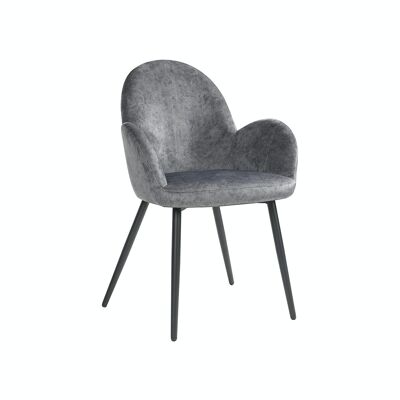 Dining room chair with gray velvet upholstery