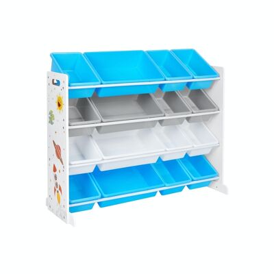 Toy rack with 16 removable trays