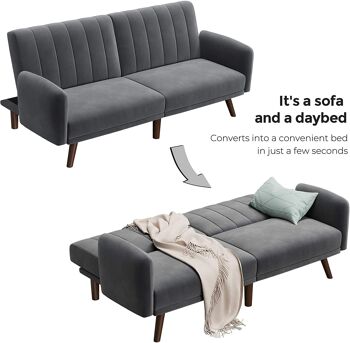 Canapé-lit avec revêtement en velours gris 3