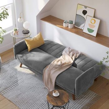 Canapé-lit avec revêtement en velours gris 5