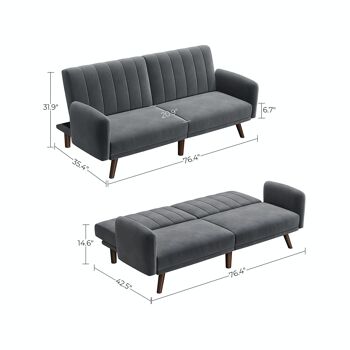 Canapé-lit avec revêtement en velours gris 8