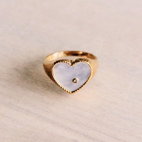Steel ring mother of pearl heart