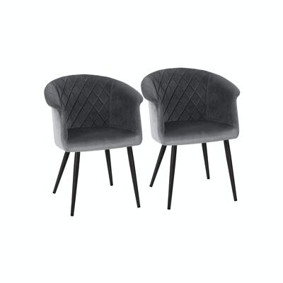 Set of 2 dining room chairs with metal legs in gray velvet