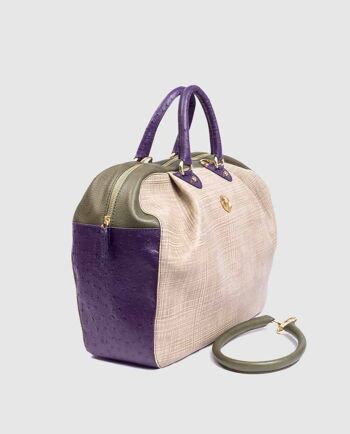 Kalos MaxiHandbag Cuir de Vachette Texturé Ivoire et Violet avec bandoulière amovible 4