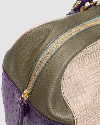 Kalos MaxiHandbag Cuir de Vachette Texturé Ivoire et Violet avec bandoulière amovible 5