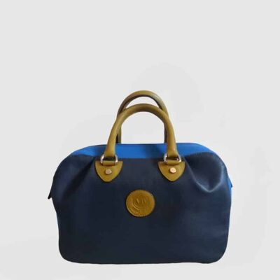 Sac Kalos Medium en cuir de veau bleu égéen avec bandoulière amovible