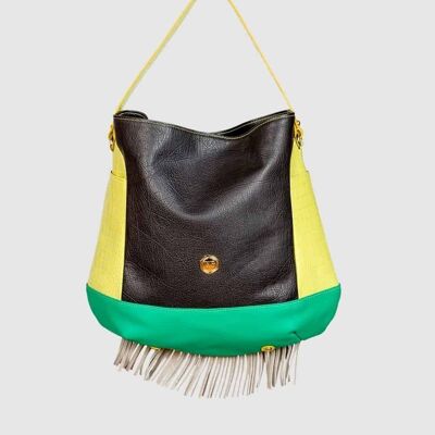 Bolso de hombro Aylen de piel vacuna efecto Cocodrilo Amarillo tipo hobo