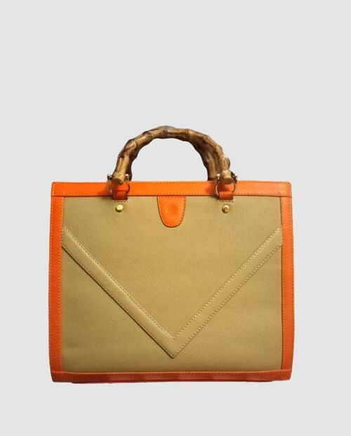 Bolso de mano grande Leyre de piel vacuna en beige y naranja