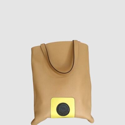 Shopper-Schultertasche aus Rindsleder in Sand und Gelb
