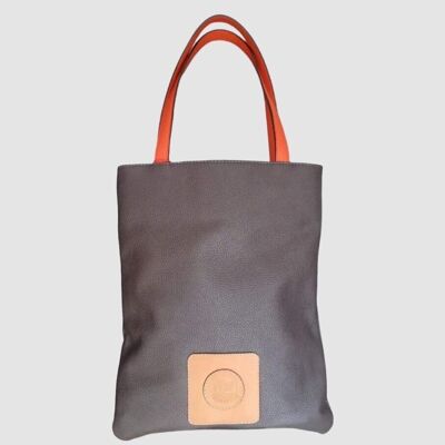 Gunmetal gray cowhide leather Shopper shoulder bag