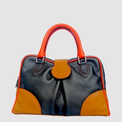 Allegra Handtasche in Anthrazit, Leder und orangefarbenem Rindsleder