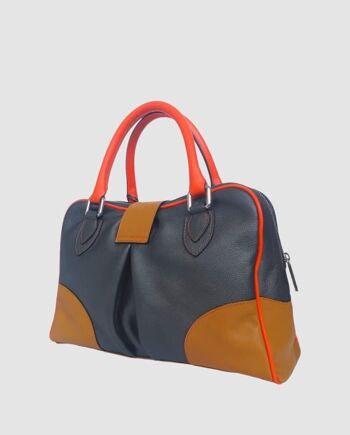 Sac à main Allegra en cuir anthracite et vachette orange 2