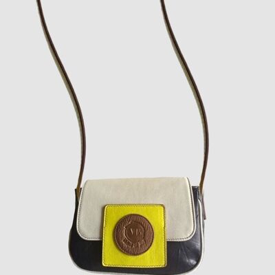 Gaia women's white, black and yellow cowhide leather crossbody bag
