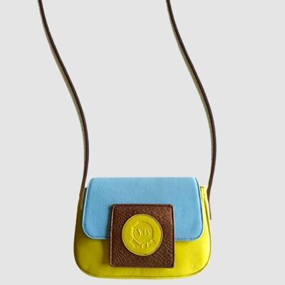 Gaia women's sky blue and yellow cowhide leather crossbody bag