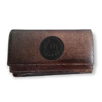 Metallic Snake Effect Calfskin Wallet with Double Compartments