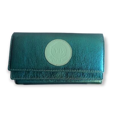 Metallic Green Nappa Leather Wallet with Double Compartments