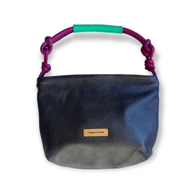 Sac Amalesh Knots en Cuir de Veau Gris Anthracite Métallisé Magenta et Vert