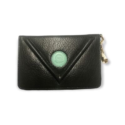 Black calfskin wallet with embossed V
