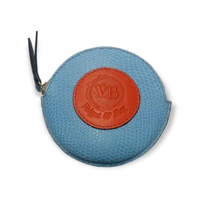 Round Purse in Turquoise and Coral Calfskin