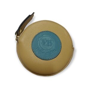 Porte-monnaie Rond en Veau Vanille et Turquoise