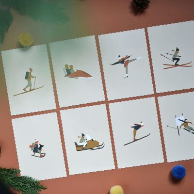 Postcards in a set of 10 - winter sports / mountain sports