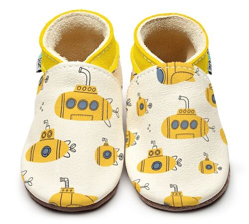 Leather Baby Shoes with Suede or Rubber Sole - Yellow Submarine