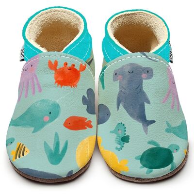 Leather Baby Shoes with Suede or Rubber Sole - Marine Friends