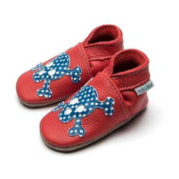 Chaussures Bébé en Cuir Semelle Daim ou Caoutchouc - Rouge Tête de Mort 2