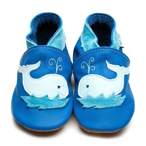Leather Baby Shoes with Suede or Rubber Sole - Whale Blue