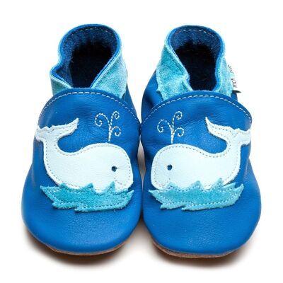 Babyschuhe aus Leder mit Wildleder- oder Gummisohle - Walblau