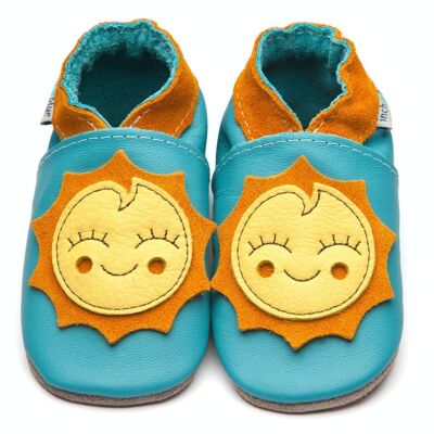 Leather Baby Shoes with Suede or Rubber Sole - Ray Turquoise