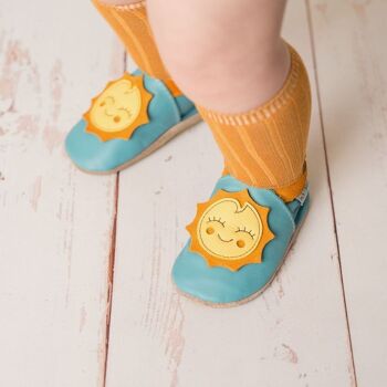 Chaussures bébé en cuir avec semelle en daim ou en caoutchouc - Ray Turquoise 2