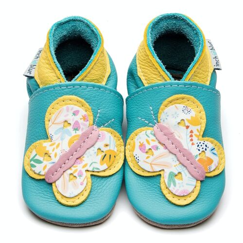 Children's Leather Shoes - Retro Butterfly Turquoise