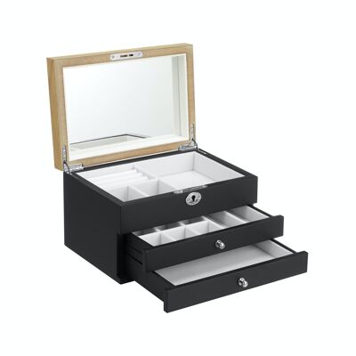 Elegante juwelendoos met spiegel zwart 24,5 x 17 x 14,5 cm (L x B x H)