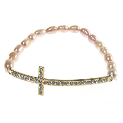 Pulsera elástica de cristal con perlas de agua dulce de aleación de base eterna