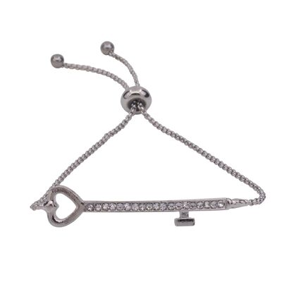 Bracelet réglable cordon de serrage clé en cristal et argent rhodié éternel