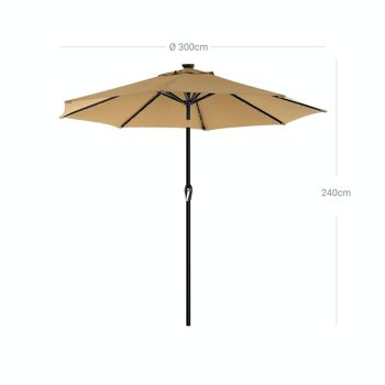 Parasol avec éclairage solaire LED taupe 8