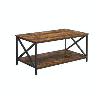 Coffee table with shelves in vintage brown and black